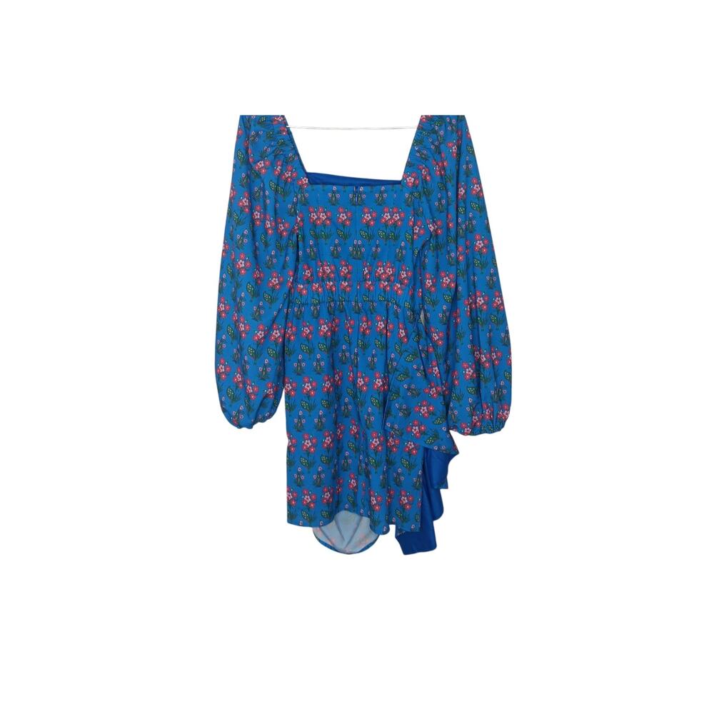 New with Tags RHODE Mina Draped Floral Mini Dress XS Blue Puff Sleeve Ruched - Picture 4 of 16